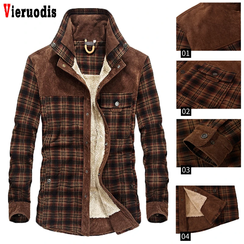 Весенне зимние мужские клетчатые вельветовые рубашки Военная Рубашка ручная