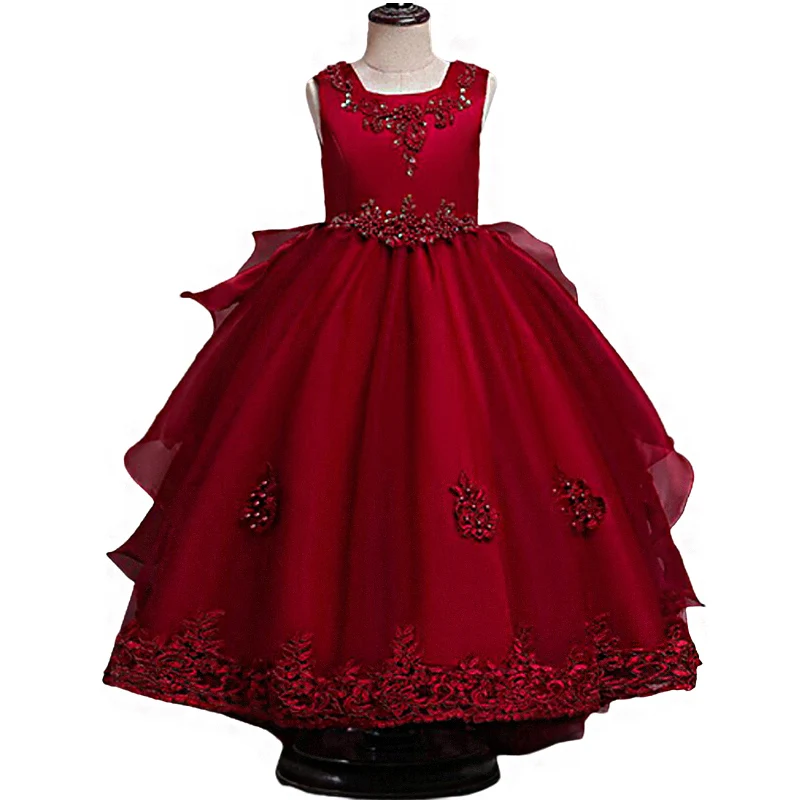 Элегантное платье новинка 2020 красивое для девочек с цветами бальное без рукавов 4