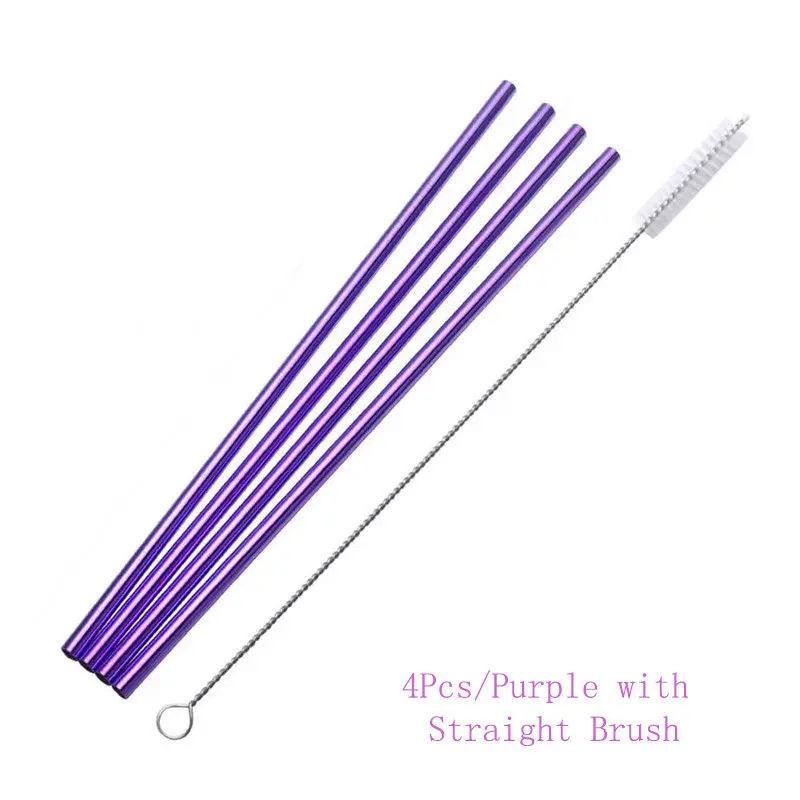 4 Purple Straight 4/8 шт 7 цветов металлическая соломинка из нержавеющей стали для питья в многоразовых соломинках - Цвет: 4 Purple Straight
