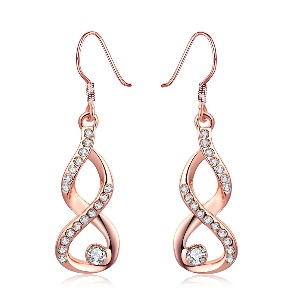 

ZEMIOR Rose Gold Drop Earrings For Women Full Czech Drill Earring 8 Shape Romantic Birthday Fashion Jewelry Gift Give Friend