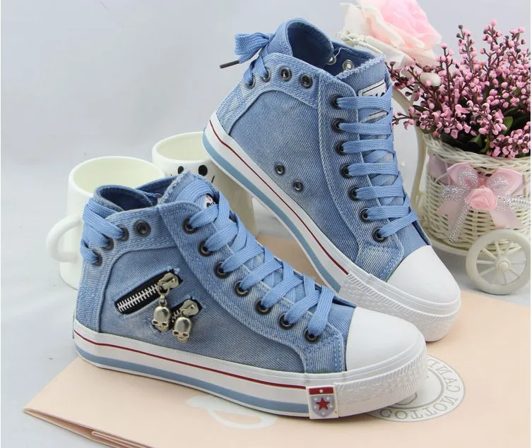 

Women Fashion Sneakers Denim Canvas Shoes Spring/Autumn Casual Shoes Trainers Walking Skateboard Lace-up Shoes Femmes klo90