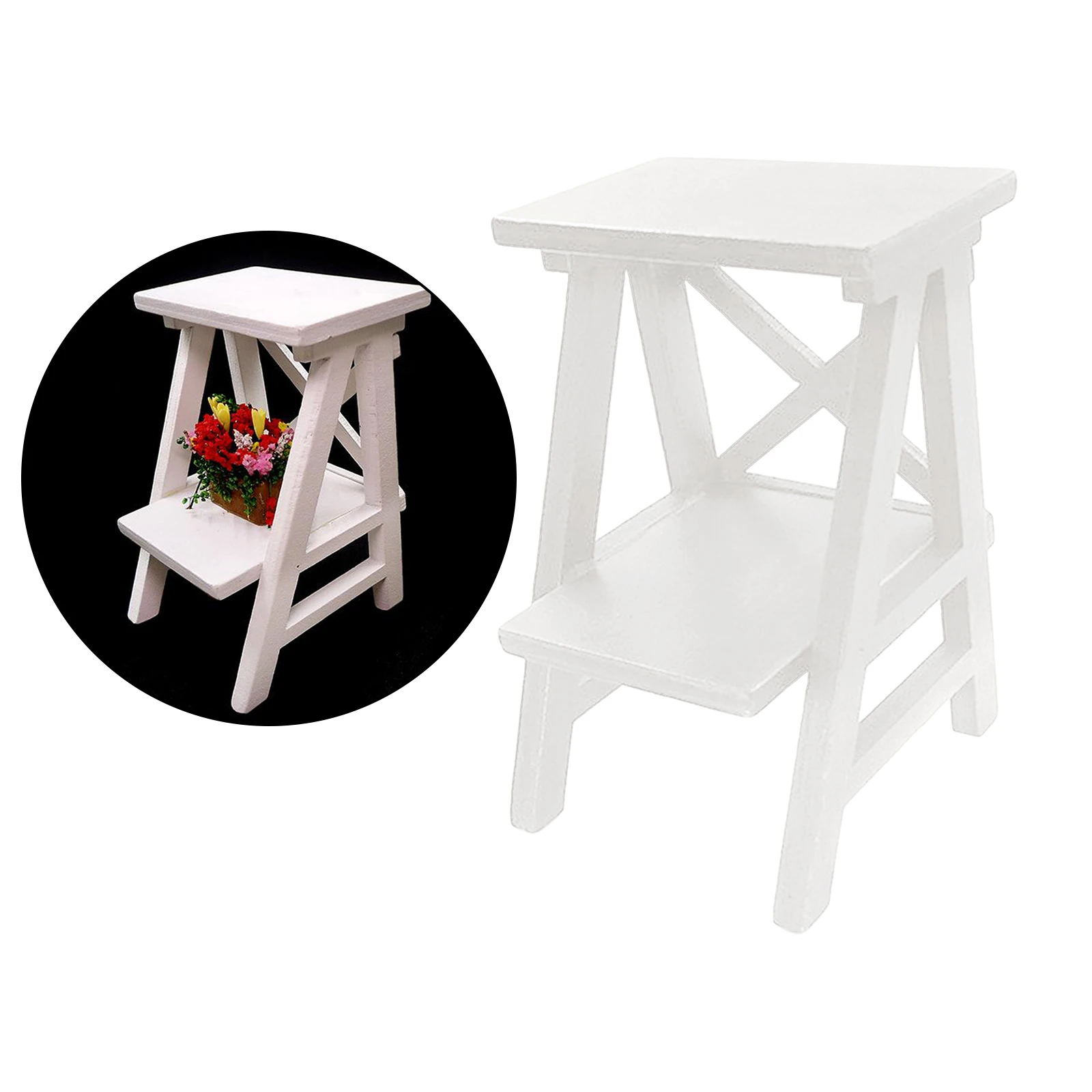 

Wood 2 Layer Flower Rack Stand Shelf 1/12 Dollhouse Miniature Garden Decor