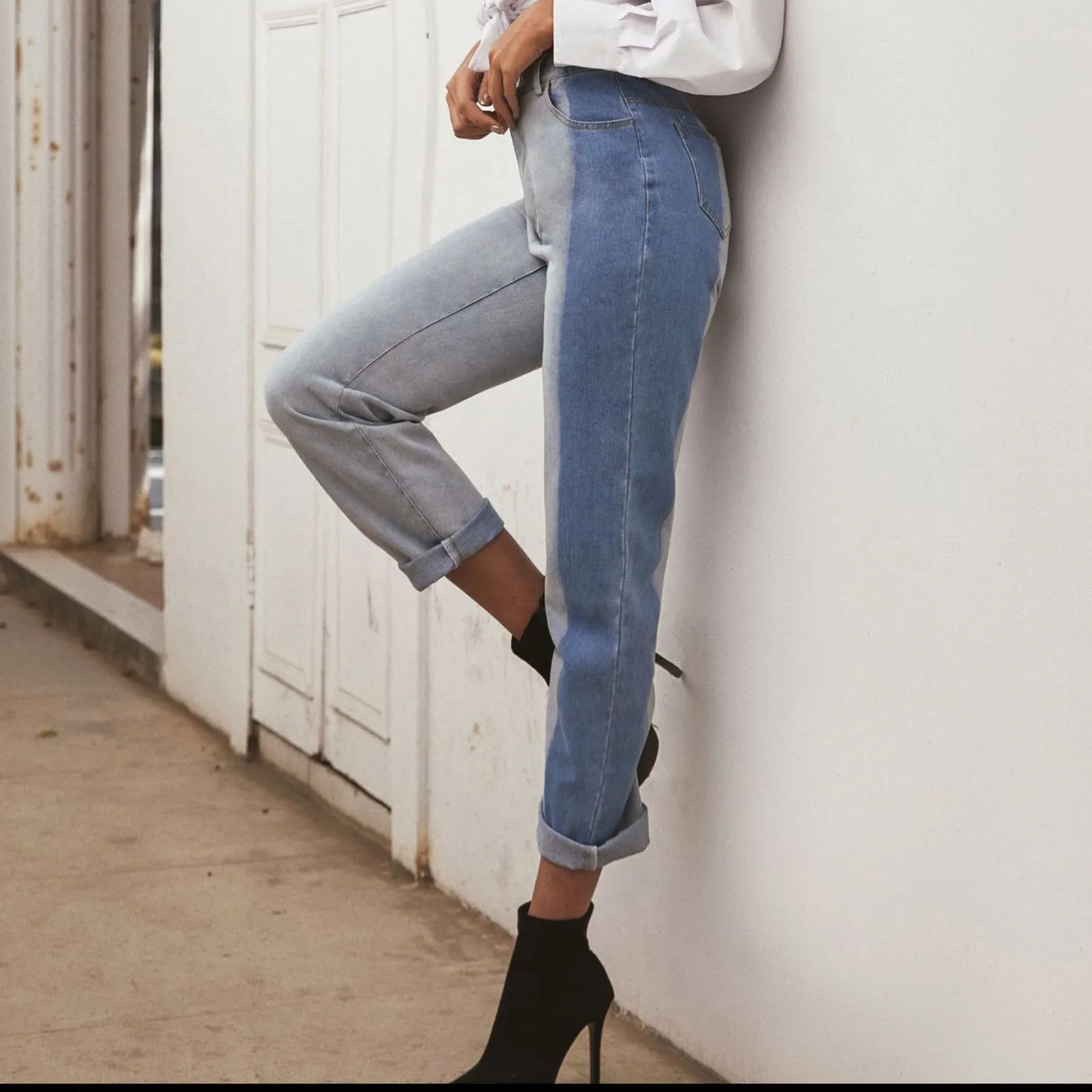 Новые однотонные повседневные женские джинсовые брюки с высокой талией и