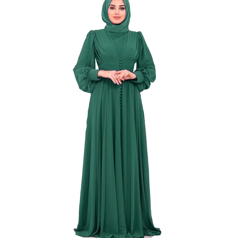 

Y166 Women's Traditional Muslim Abaya Dress Long Sleeve Maxi Length Splice Robe Solid Color Sexy V Neck for Party