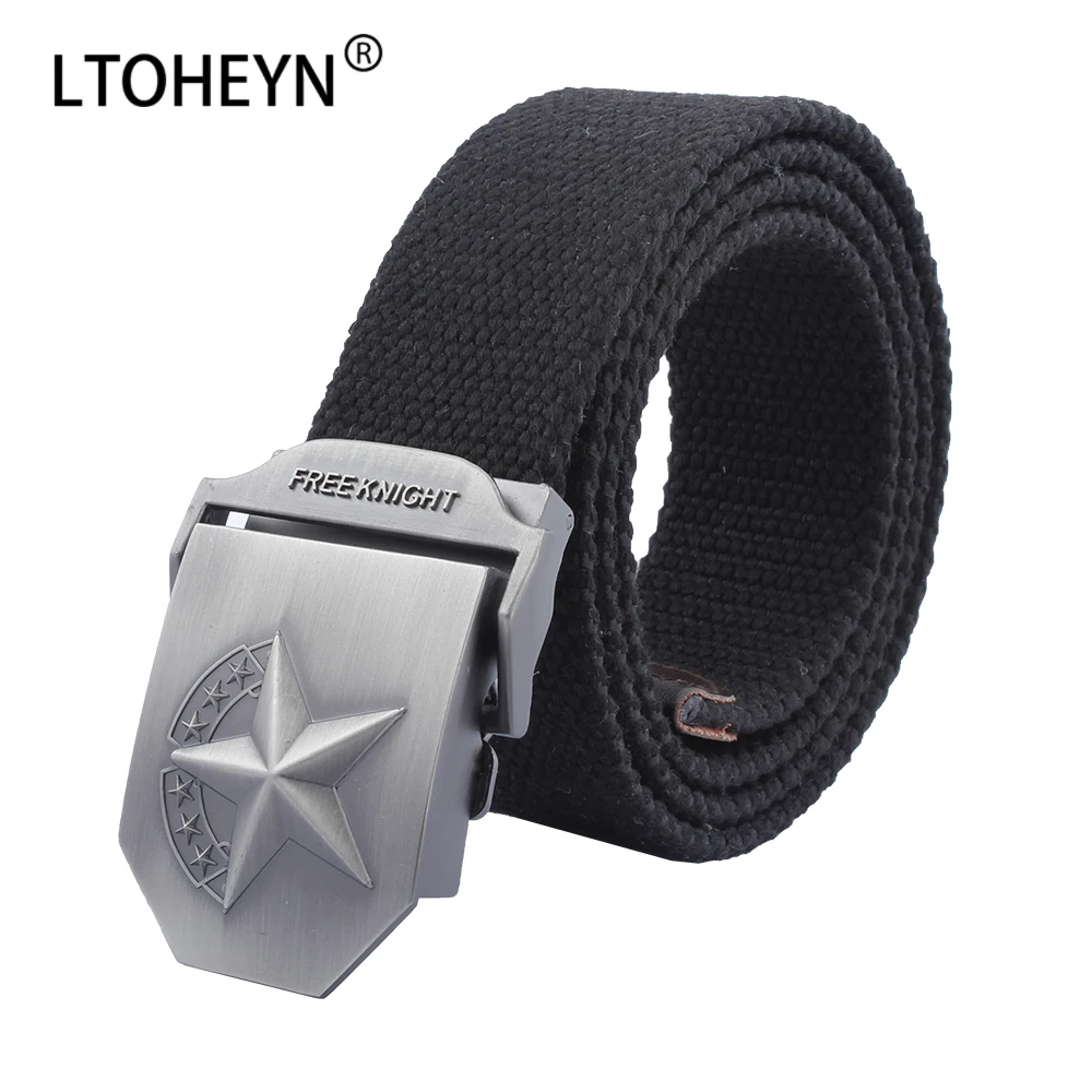 Hot Sale Men Outdoor Tactical Canvas Belt High Quality Alloy Five-pointed Star Belt Buckle 110-140cm Police Military Belt