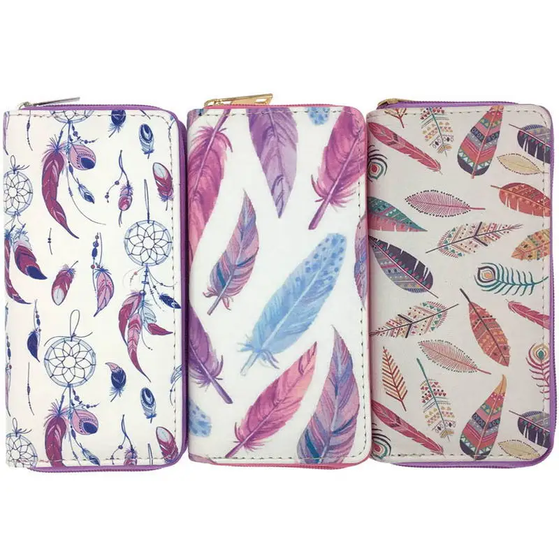 Женский клатч с перьями KANDRA кошелек на молнии принтом Ловец снов длинный