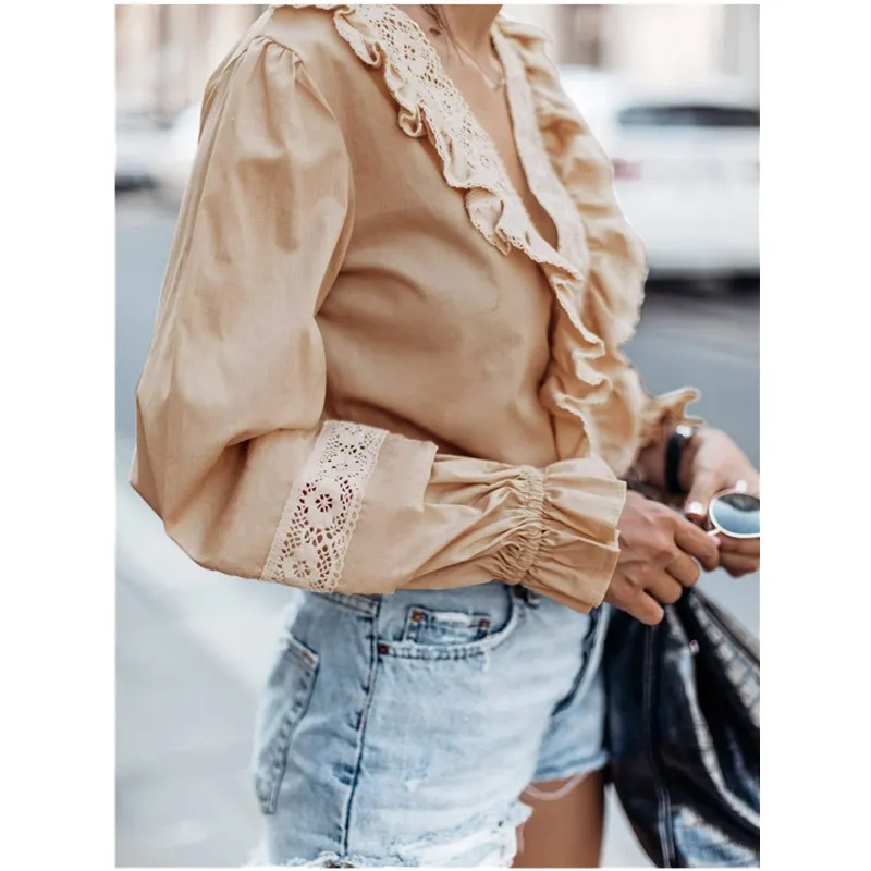 

Oufisun Hollow Out 2020 Lace Chiffon Blouse Women Shirt Plus Size Ladies Long Sleeve Womens Tops And Blouses Flower Clothing