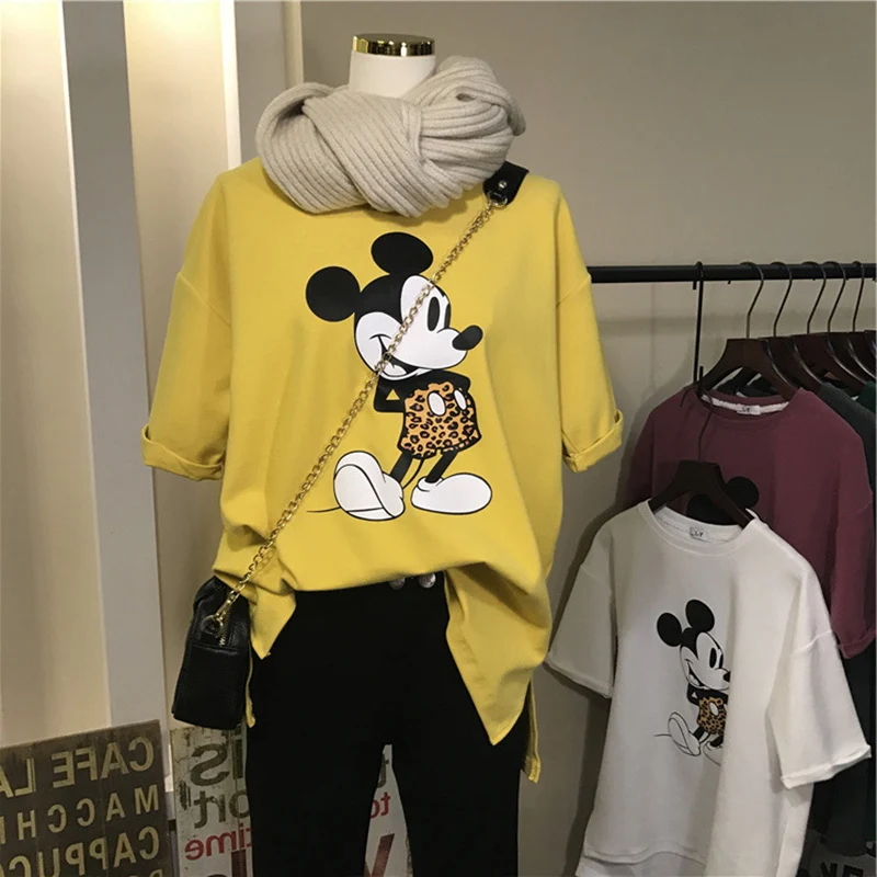 

2021new Women T-shirt Disney Mickey Mouse Vintage Tshirts Cute Cartoon Sweet Girl Japanese Streetwear Loose Summer T-Shirt Green