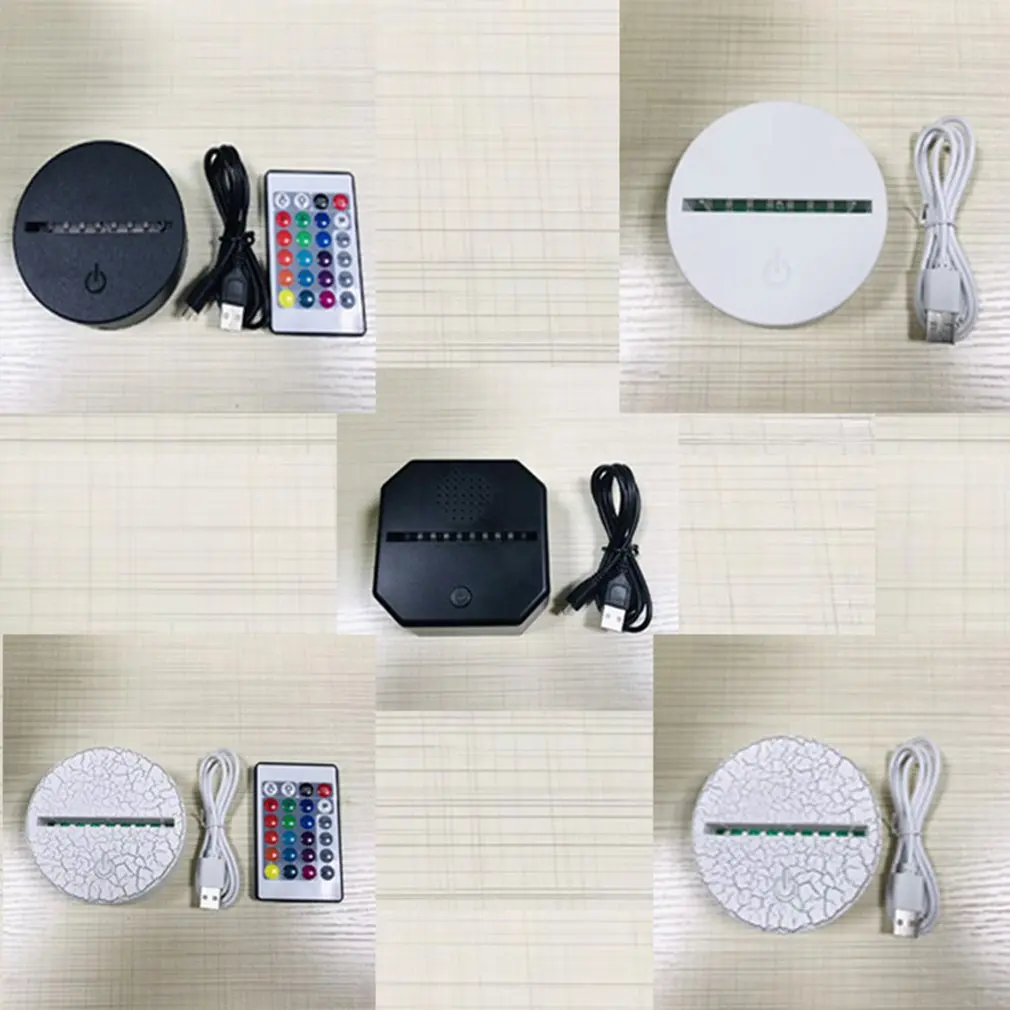 

ABS Acrylic 3D LED Night Light Lamp Base Stand Black With Power Adapter USB Cable+Remote Control For Christmas birthday Gift