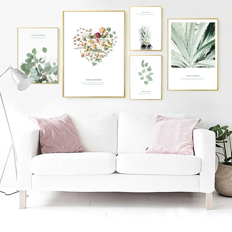 

Nordic modern green small fresh plant flower leaves HD print on canvas for art posters and prints for living room decoration