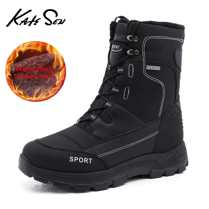 Мужские плюшевые теплые ботинки KATESEN модные удобные высокие сапоги уличные
