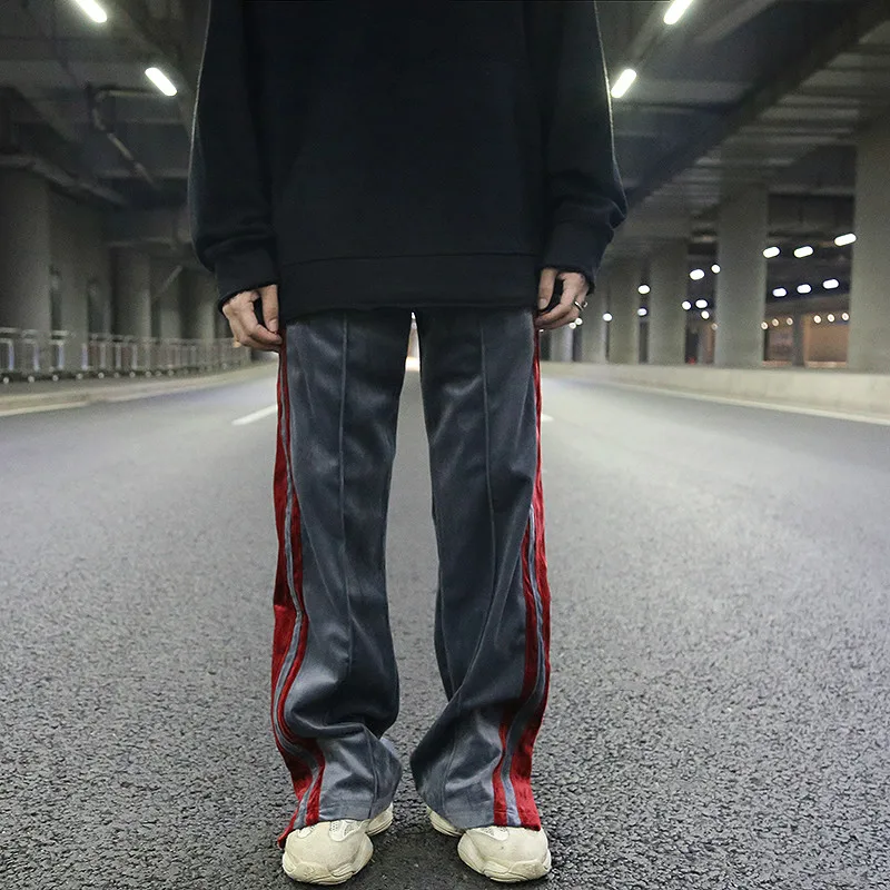 Брюки мужские с широкими штанинами бархатные прямые штаны на молнии боковым