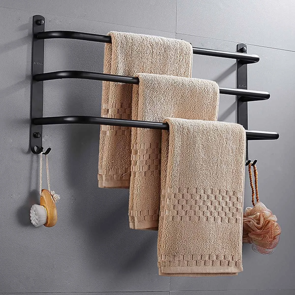 

3-tired Towel Rack Towel Hanger Rail Wall Mounted Towel Rack Bathroom Stainless Steel Black Towel Drying Rail 40/50/60cm