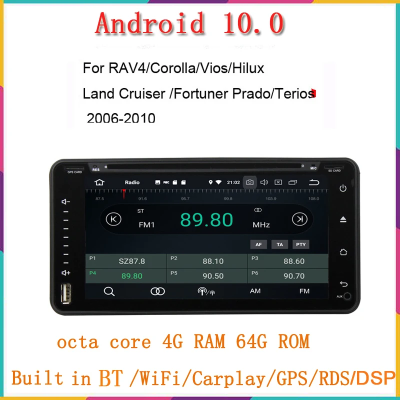 Автомобильный dvd-плеер с сенсорной кнопкой 6 95 дюйма android 10 0 для toyota universal rav4 crown hilux