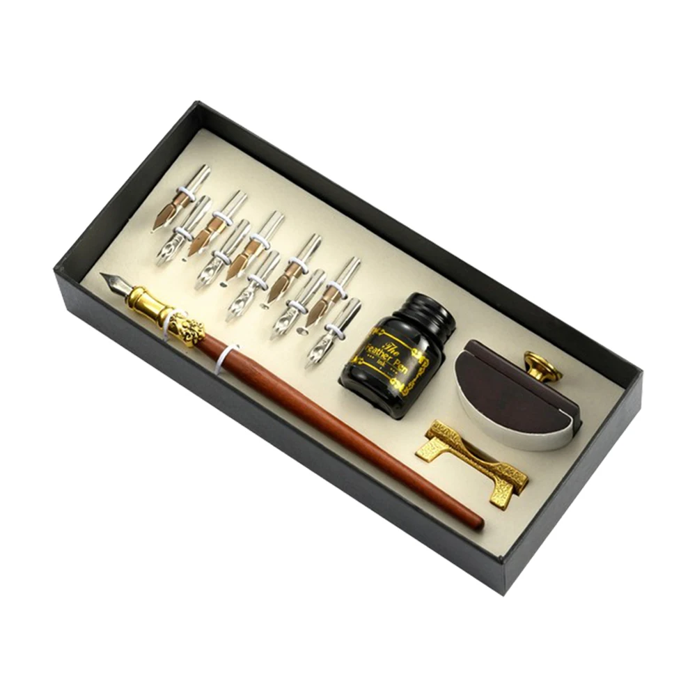 

Vintage Dip Pen Set Art Drawing Birthday Giving 10 Nibs Gift Box Writing Supplies Fountain Pen Ink Bottle Retro Vintage Present