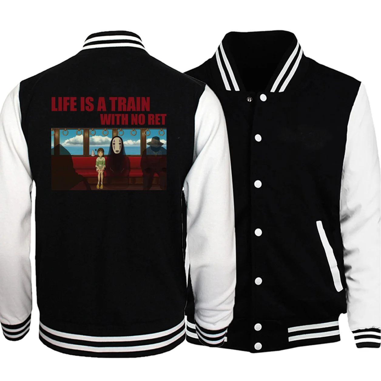 

Spirited Away No Face man Japan Anime New 2019 Winter Hot Sale Jackets Men Cartoon Fashion Hip Hop Bomber Baseball Clothing Tops