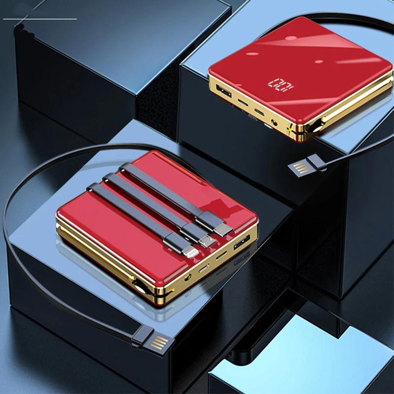 

20000mAh Mini Power Bank with 4 Cables For iPhone 12 Xiaomi Huawei Samsung Powerbank Portable Charger External Battery Poverbank