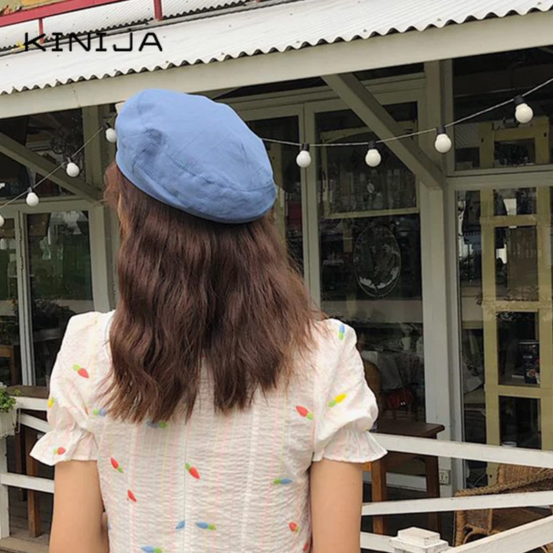 Осенний берет шапки Женская хлопковая однотонная Модная ретро тонкая Кепка