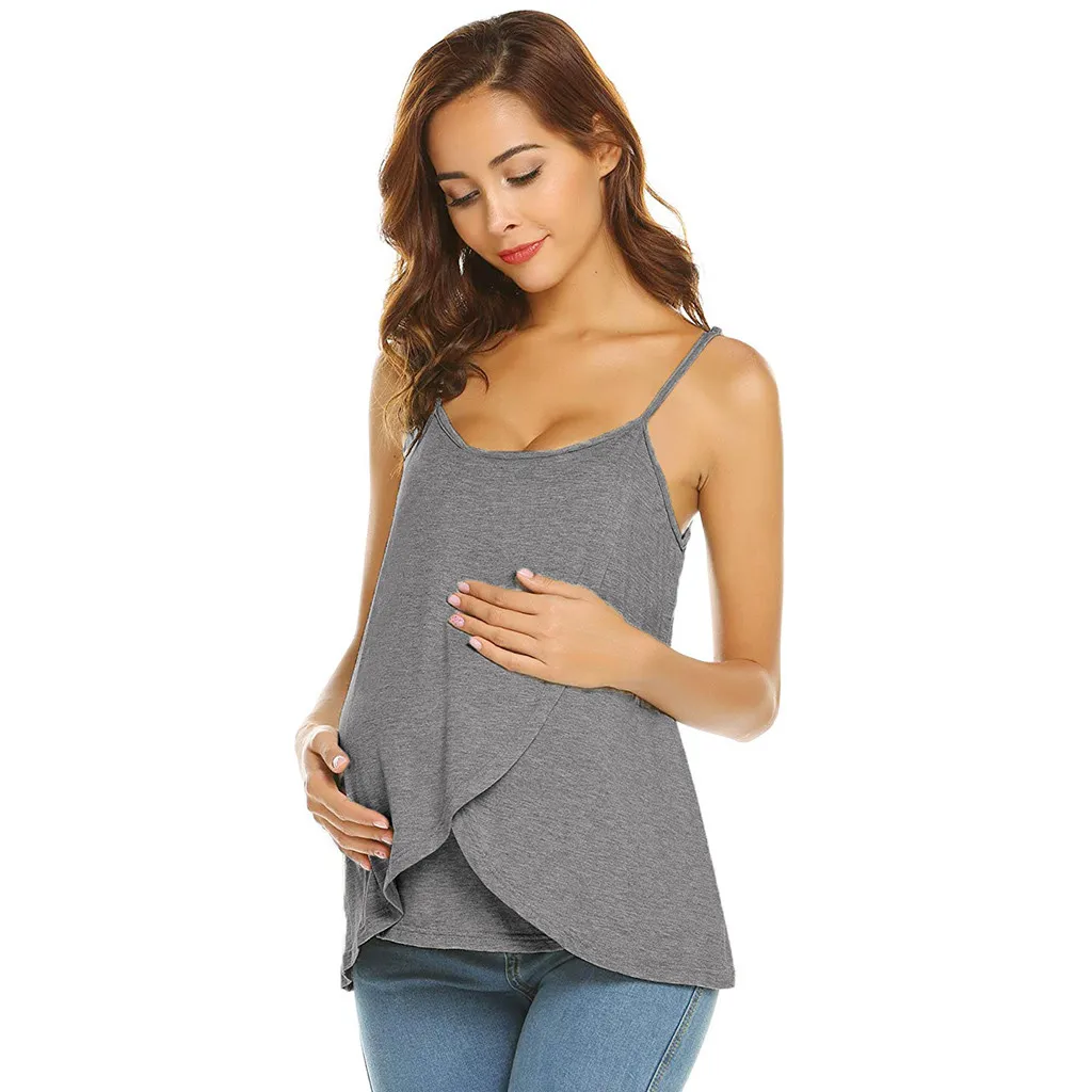 

Pregnancy Clothes Women Maternity Nursing Wrap Top Sleeveless Double Layer Solid Cami Breastfeeding Top Loose Maternity Clothing
