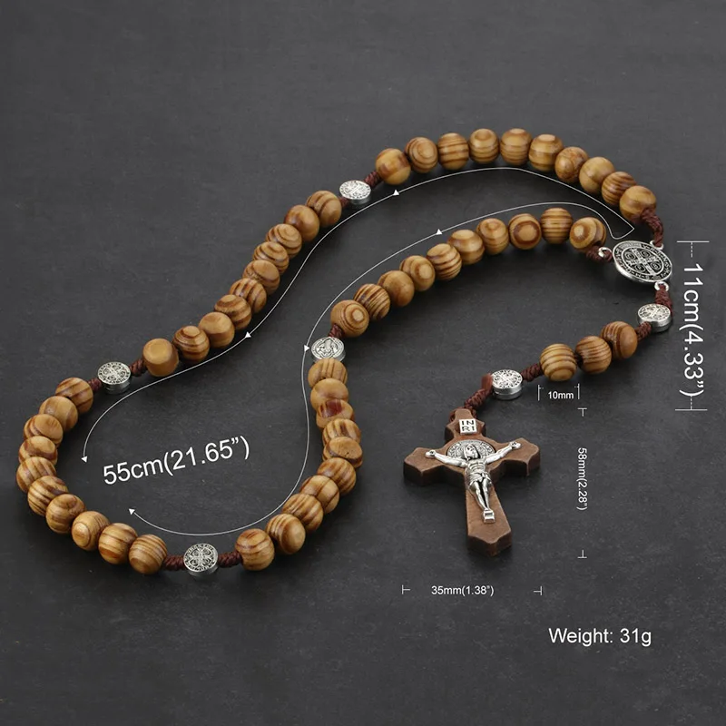 A Религиозный деревянный античный крест четки ожерелье с подвеской s Jesus святой Бенедикт бисерное ожерелье для мужчин и женщин ювелирные изделия подарки воротник - Окраска металла: A