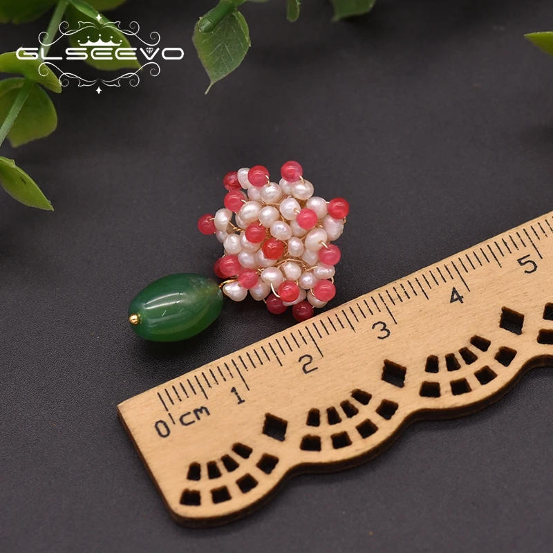 

GLSEEVO Natural Pearl Green Stone Drop Earrings For Women Wedding Engagement Handmade Dangle Earrings Fashion Jewelry GE0416