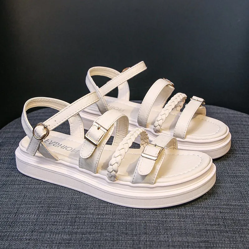 

Soft Clogs With Heel Female Sandal Comfort Shoes for Women 2021 Summer Thick Girls Gladiator Flat Clear Fashion Low New Beige Ro