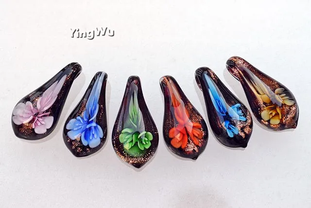

Yingwu 12pcs Handmade Murano Lampwork Glass 6 Color Flower Leaf Pendant Fit Necklace For Women Girl Party Gift Free cord