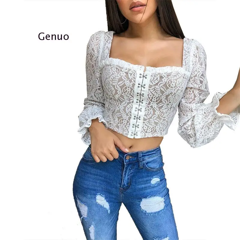 

Boho Chic Women Chiffon Blouse Casual Square Collar Puff Long Sleeve Short Shirts Female Flower Print Autumn Tops Fashion 2021