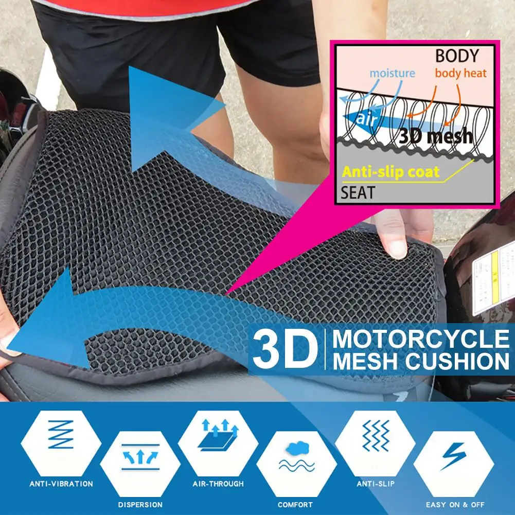 Motorcycle Seat Cushion Cover 3D Mesh Protector Insulation Honeycomb Universal for Electri |