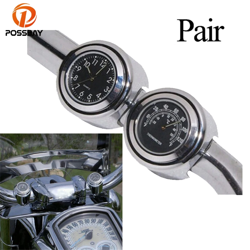 Часы POSSBAY с циферблатом на руль мотоцикла черные часы термометром 7/8 &quot1&quot для
