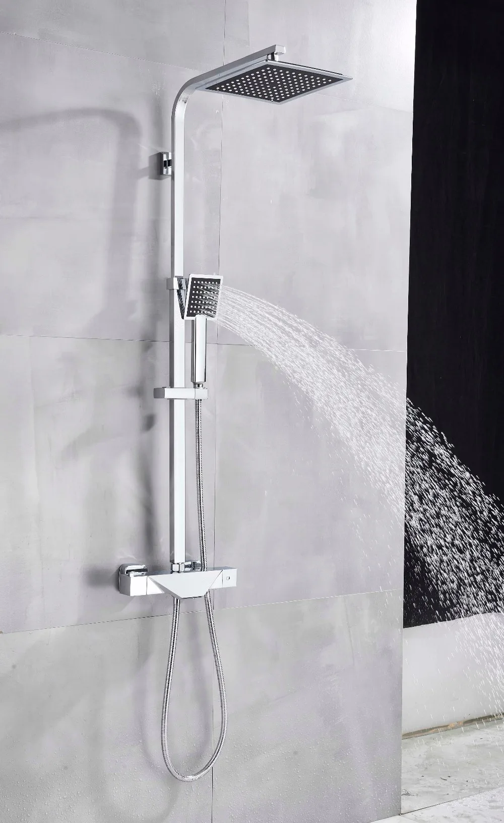 Black Thermostatic Bathroom Shower Faucet Set Rainfall 8 inch Shower Head High Quality Shower Crane Brass tub spout Mixer Taps
