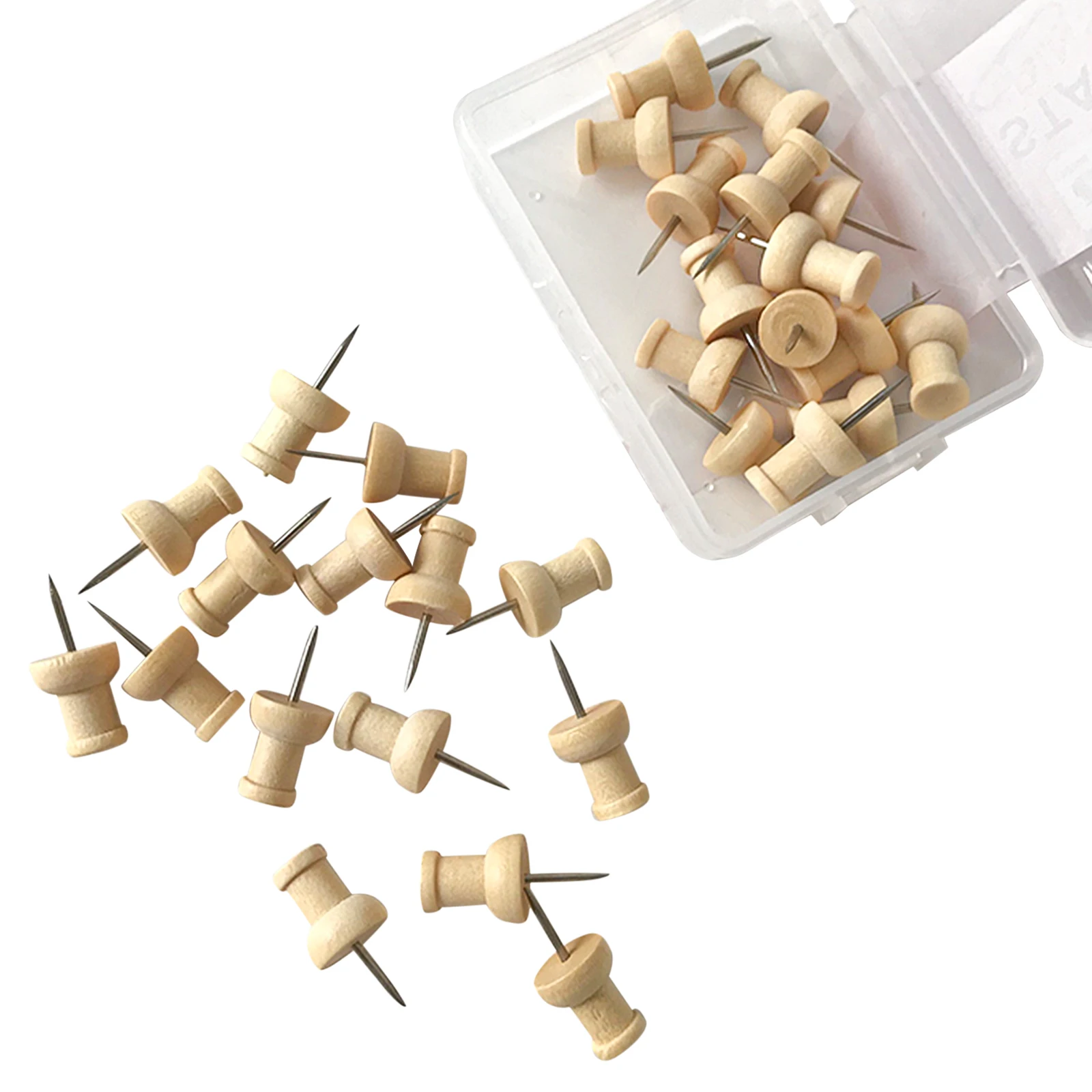 

100 Pcs Wooden Thumbtack Board Pins Pushpins Double-headed Picture Frame Hanger Wooden Nails Drawing Photo Wall Supply