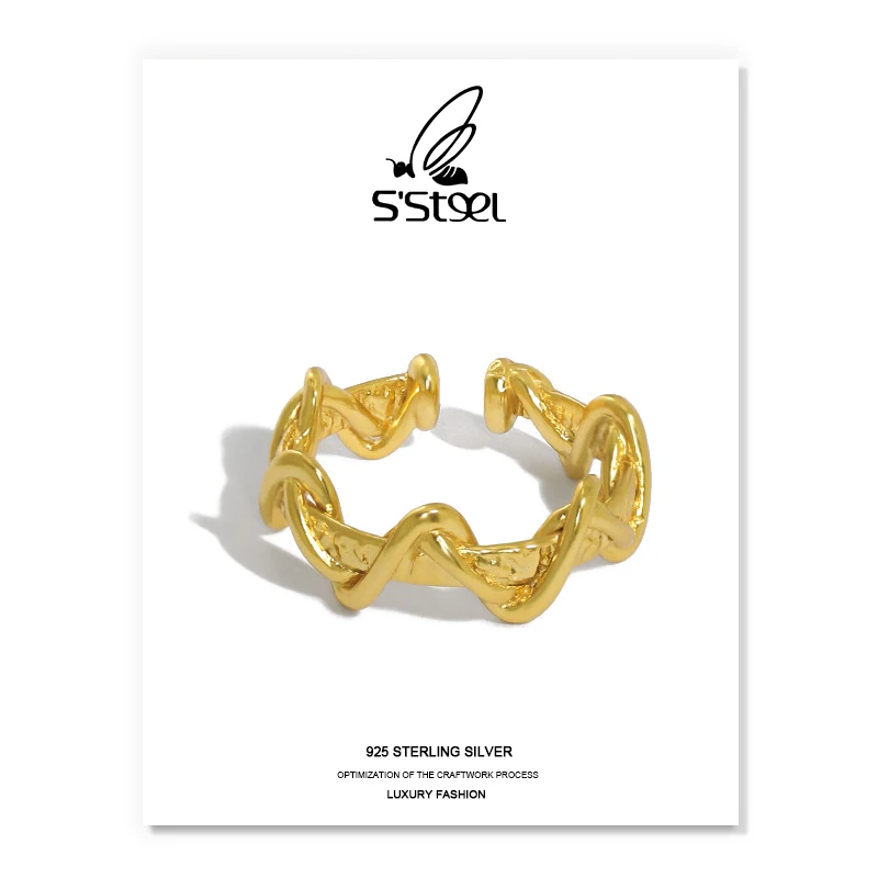 

S'STEEL Irregular Rings For Women Sterling Silver For Women Designer Double Layer Winding Wavy Open Ring Anillos Plata Jewelry