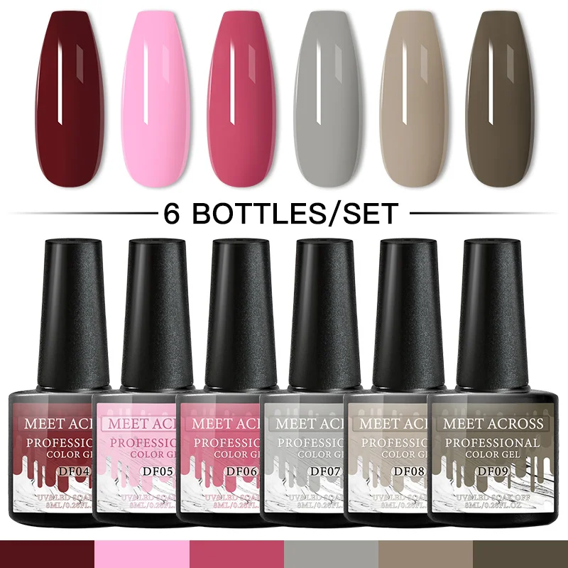 MEET ACROSS 2/4/6 шт Гель лак для ногтей Набор Гибридный гель Vernis Полупостоянный