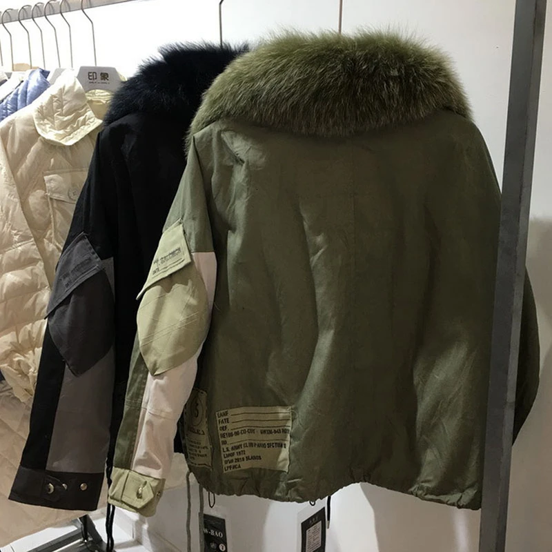 Женская куртка-бомбер из натурального Лисьего меха теплая парка оверсайз с