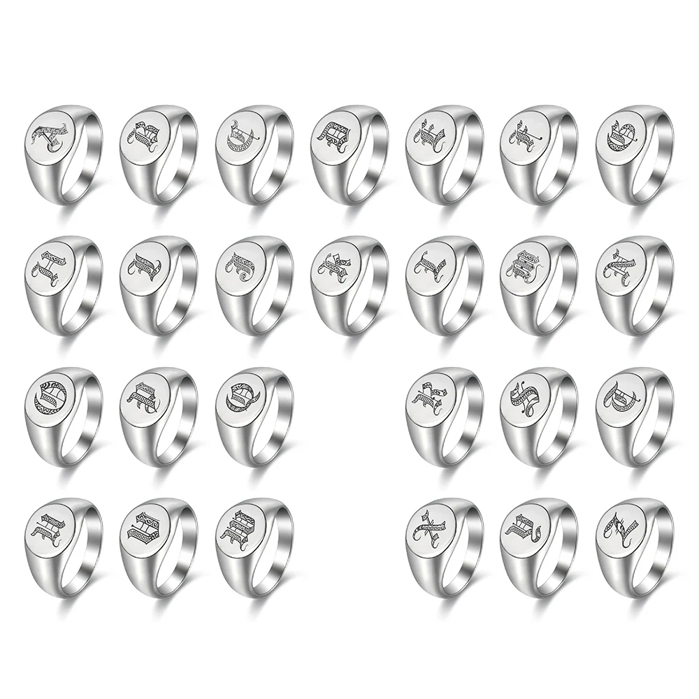 

13mm Knuckle Initial Letter Round Rings for Men Women 316L Stainless Steel Name Engraved Band Ring Stylish Jewelry DHR451