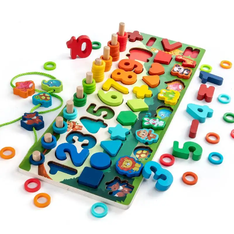 

Baby Toy Montessori Math Toys Kids Educational Wooden Toys 7 In 1 Fishing Count Numbers Matching Digital Shape Board Puzzle Toys