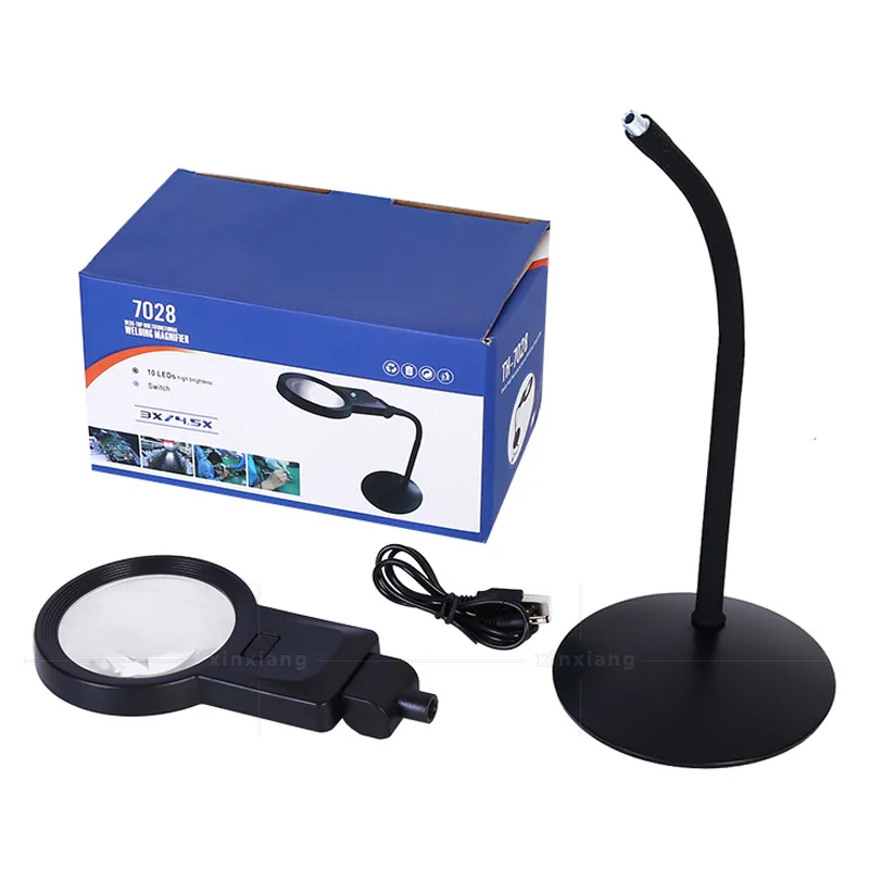 

3X 4.5X Black Table Standing Magnifier 10 LED Desktop Magnifying Glass For Repair Adjustable Metal Hose Circuit Repair Loupe
