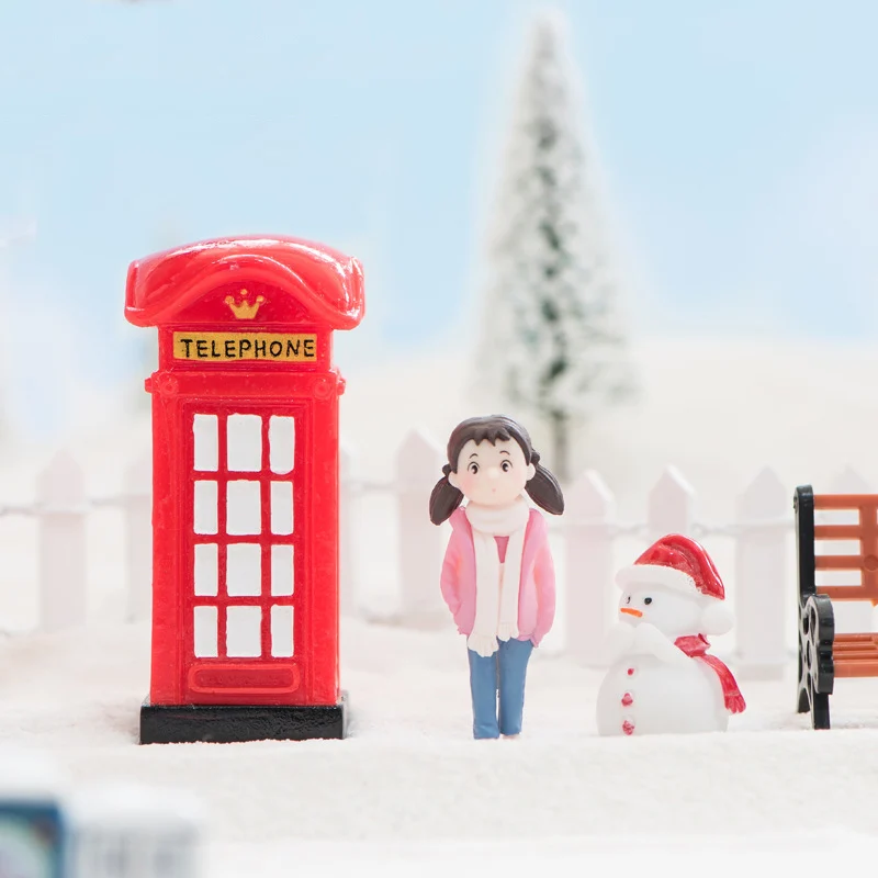 BAIUFOR Vintage Red Telephone Booth Figurines &amp Miniatures For Fairy Garden Sand Table of Building Model Child kids Toys | Дом и сад