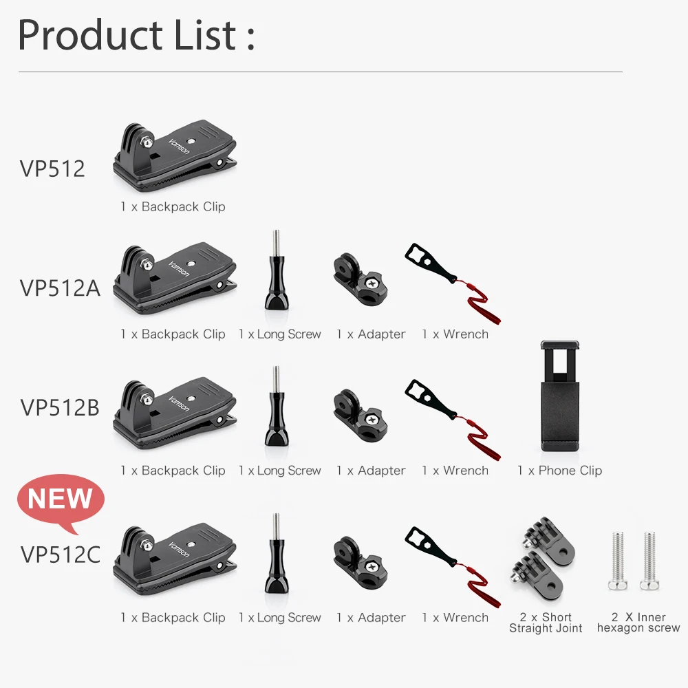 Vamson для Go Pro 8 аксессуары 360 градусов вращающийся зажим для GoPro Hero 8 7 6 5 4 3+ для Xiaomi yi для SJCAM для SJ4000 VP512