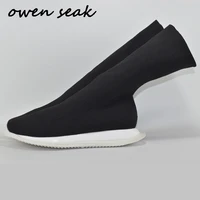19ss owen seak men casual sock shoes knee high knitting boots luxury trainers spring man slip on flats black shoes sneakers