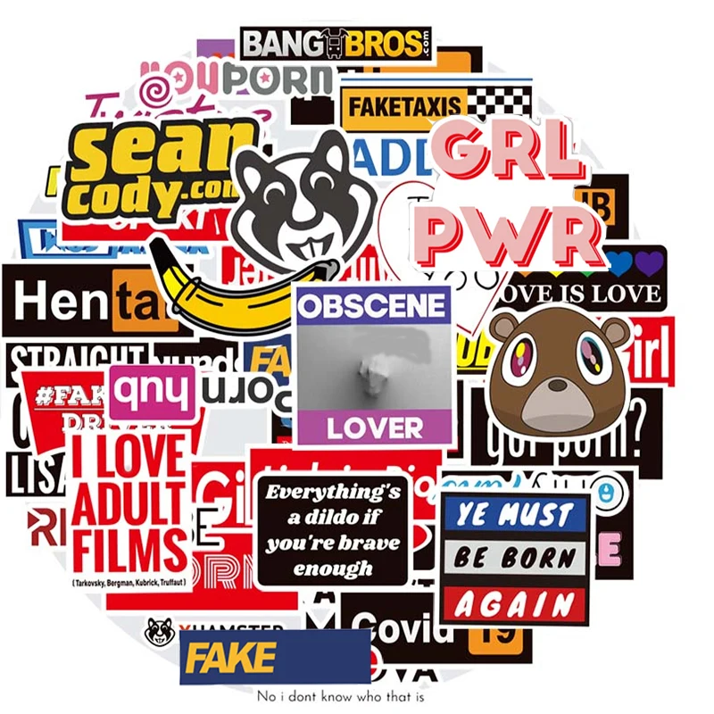 

50pcs Waterproof Stickers Adult Website Stickers for Adults Skateboard Cup Suitcase Car Laptop Stickers