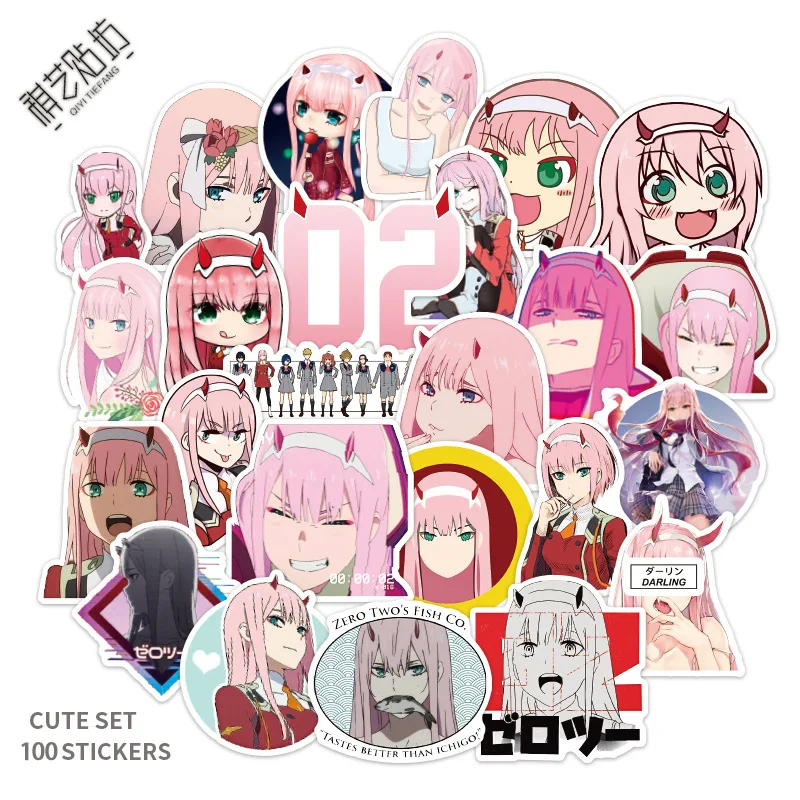 

100pcs/set Anime DARLING In The FRANXX Stickers Cosplay Accessories Prop PVC Waterproof Cartoon Decal Stickers