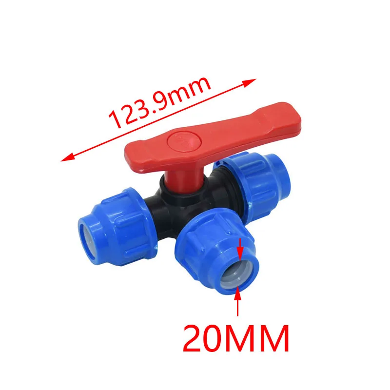 

1PCS 20/25/32/40/50/63mm PE PVC tube tap tee water splitter 1/2 3/4 1" 1.25" 1.5" 2" tee pipe Ball valve T-Shaped connector