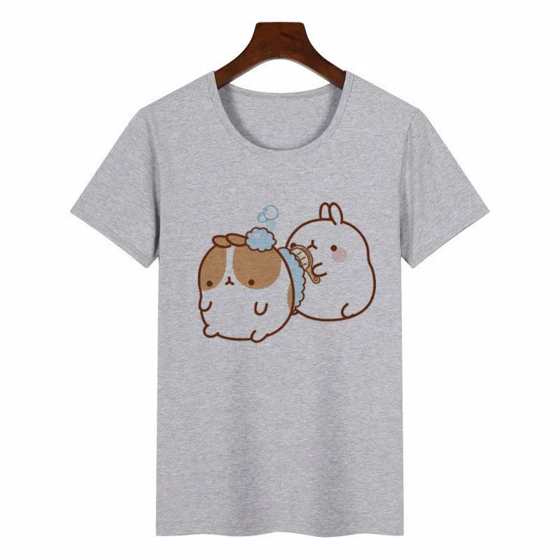 P634-1-grey Новая Летняя женская футболка Molang and Piupiu, футболки с графикой, женские футболки в японском стиле Харадзюку, аниме, женская верхняя Эстетическая одежда - Цвет: P634-1-grey