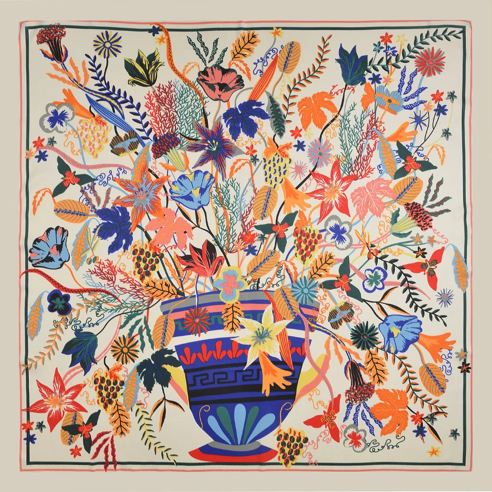 

Ladies Fashion Shawl Scarf New Silk Scarf Female Twill Silk Oil Painting Printed Large Square Scarf 130cm Luxury Brand Scarf