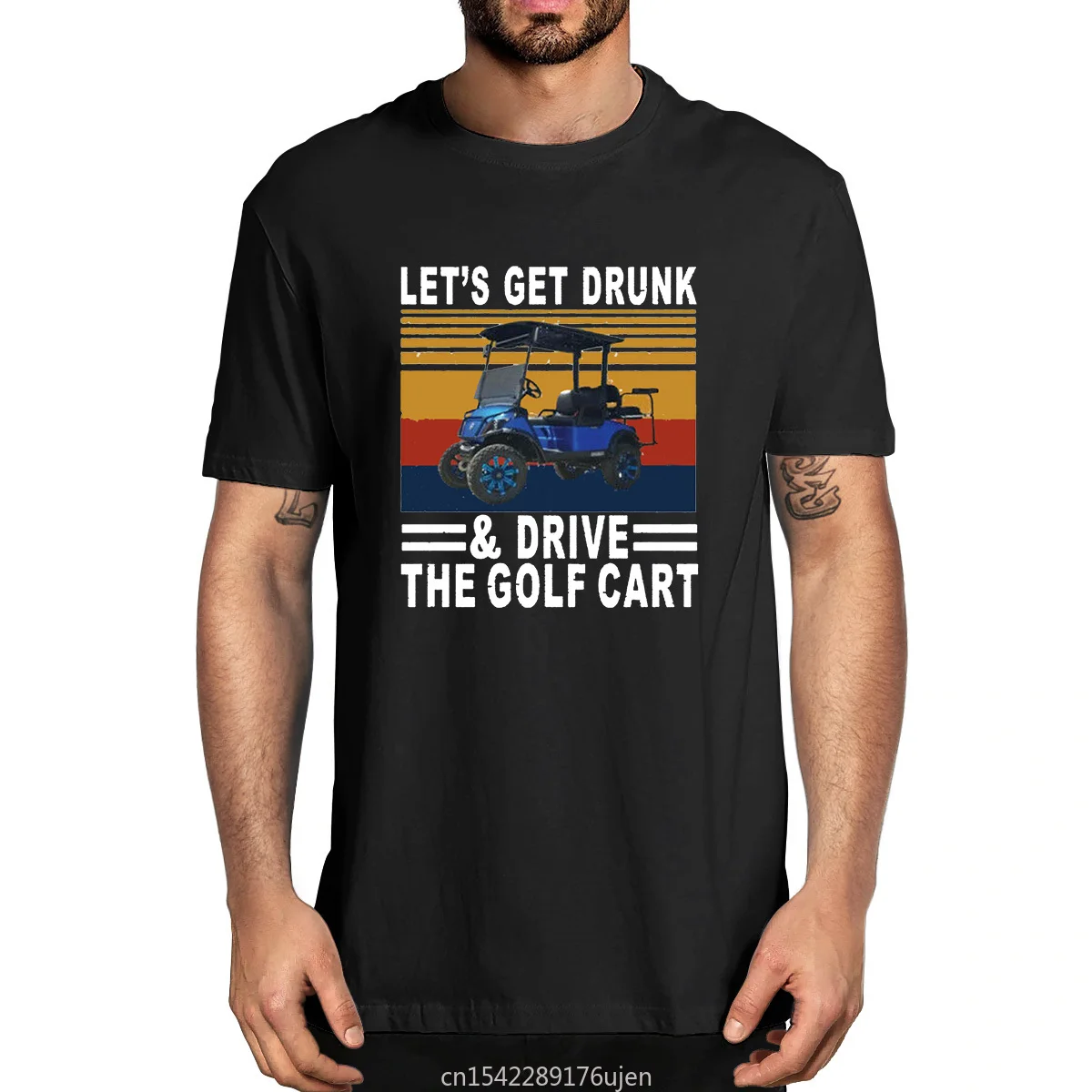 

Let's Get Drunk And Drive Golf Cart Funny Golf Vintage Funny Men's Lycra Novelty T-Shirt Humor Streetwear Women Tee O-Neck