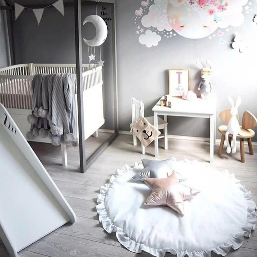 PJ4050B Детские игрушки, однотонный кружевной Детский коврик, круглый детский коврик, мягкий хлопковый детский игровой коврик, развивающий коврик для детской комнаты - Цвет: PJ4050B