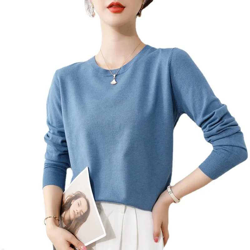 

Костюм осенний тонкий секционный свитер женский Топ однотонный комплект с круглым вырезом Женская Нижняя рубашка