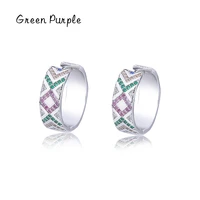green purple s925 sterling silver colored zircon dazzling ear buckles hoop earrings for women fashion earring fine jewelry arete